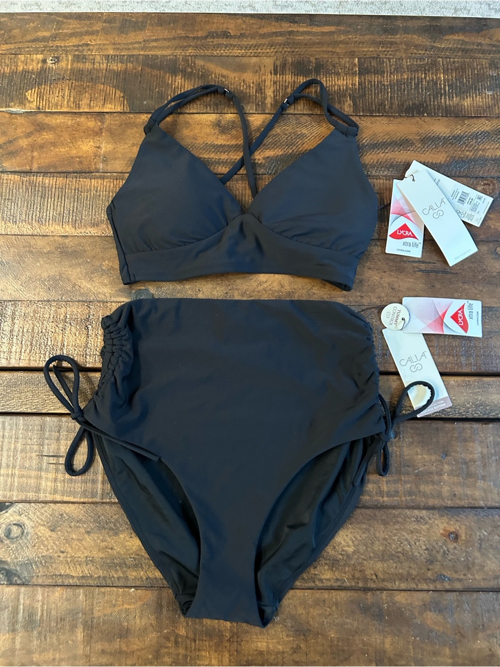 CALIA by Carrie Underwood Black High-Waist Two-Piece Bikini Set